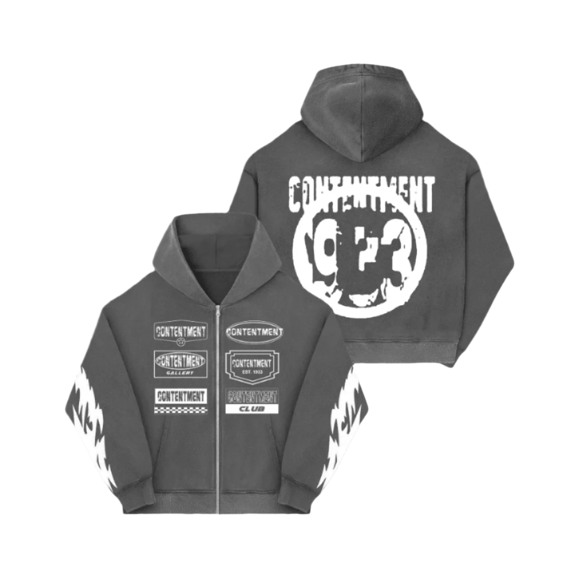 Gray Zip-Up Hoodie - Contentment